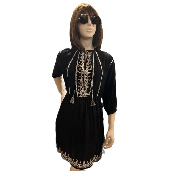 New Look, Black & White Tassel Long Sleeve Embroidered Dress - Picture 1 of 5